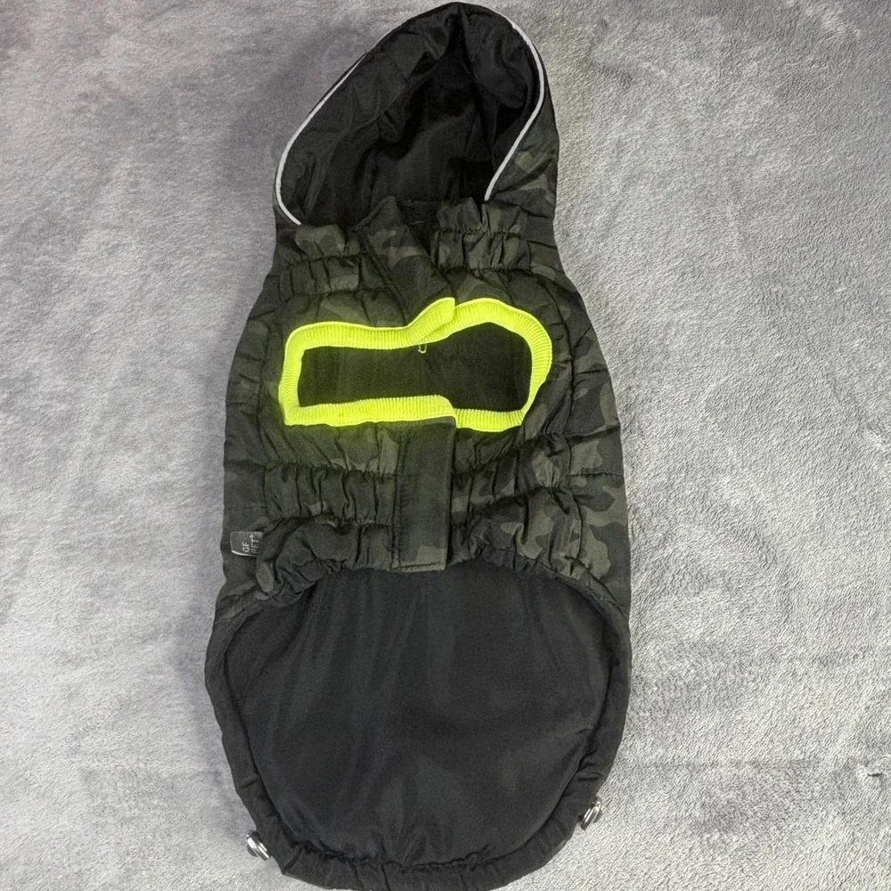 GF Pet Dog Parka‎ Small Camo Black Green Neon Puffer Hooded Jacket Coat